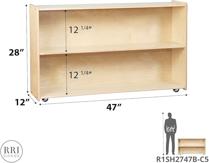 2 Shelf Montessori Horizontal Bookcase with Wheels (47" Width) |Bookshelf - Toy Storage Organizer, Arts, Crafts & Supplies Storage Unit for Home, Office, Classroom, Daycare