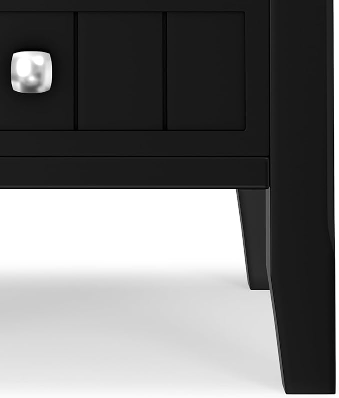 SIMPLIHOME Acadian 19-inch Wide Solid Wood End Table with Drawer and Open Shelf in Black for Living Room, Bedroom, or Entryway
