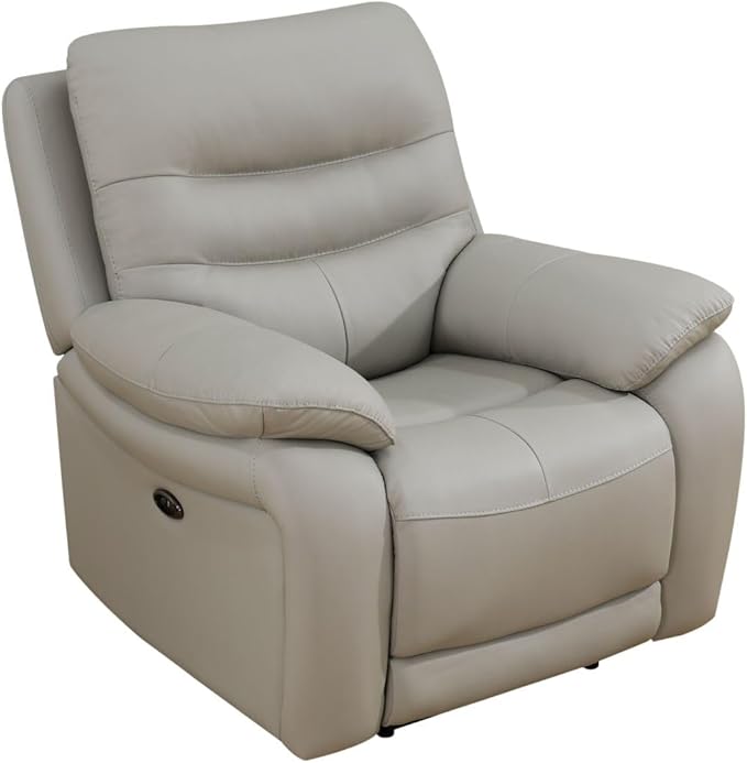Electric Power Reclining Arm-Chair, Electric Genuine Breathing Leather Recliner Chair, Comfy Wide Lazy Top Grain Leather Chair with USB Port for Living Room (Grey, Single Chair)