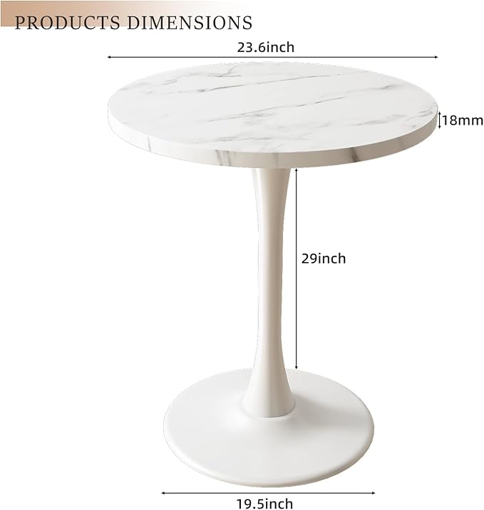 White Round Table Modern Dining Table Marble Texture Tulip Round Kitchen Table Mid Century Coffee Table for Living Room, 24 inch