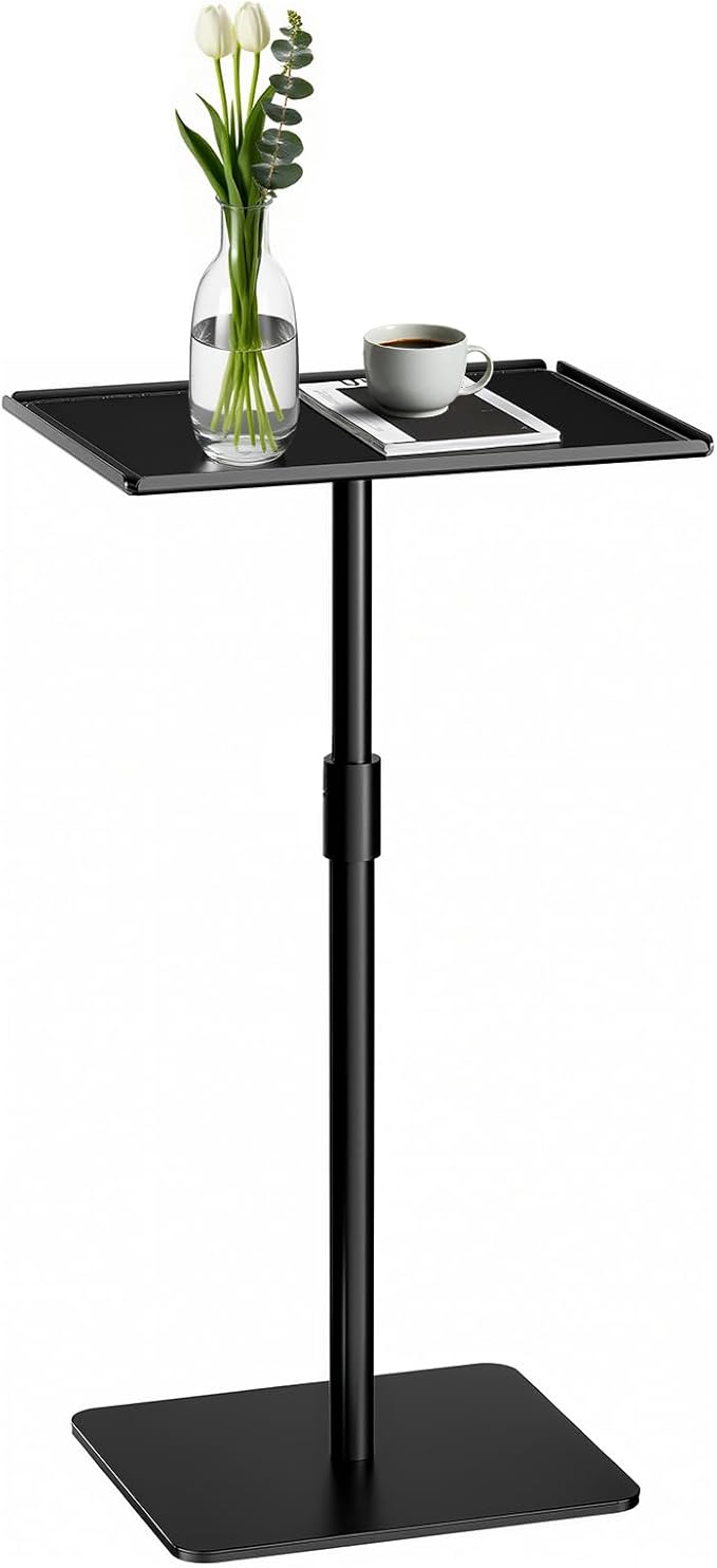 Metal Sofa Side Table,Height Adjustable Tall Side Couch Tables,Small TV Tray Table for Small Spaces with Matte Black Tray,Square Drink Coffee Tables for Bedroom,Black