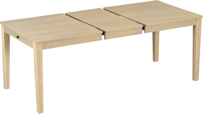 Merax Rustic 7 Piece 78.1inch Extendable Dining Table Set with 18inch Removable Leaf, 6 Upholstered Dining Chairs, 2 Built-in Drawers, Natural