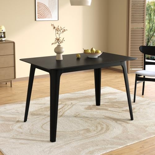 Christopher Knight Home Bengi Mid - Century Modern Dining Table for 4 People, Rubberwood Kitchen Table with Faux Wood Tabletop, Compact Rectangular Dinner Furniture for Dining Room, Black