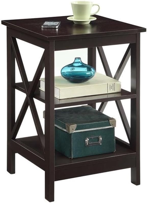 Convenience Concepts Oxford End Table 15.75" - Modern Living Room Table with Storage Shelves, Transitional Nightstand Side Table for Home Decor and Display, Espresso