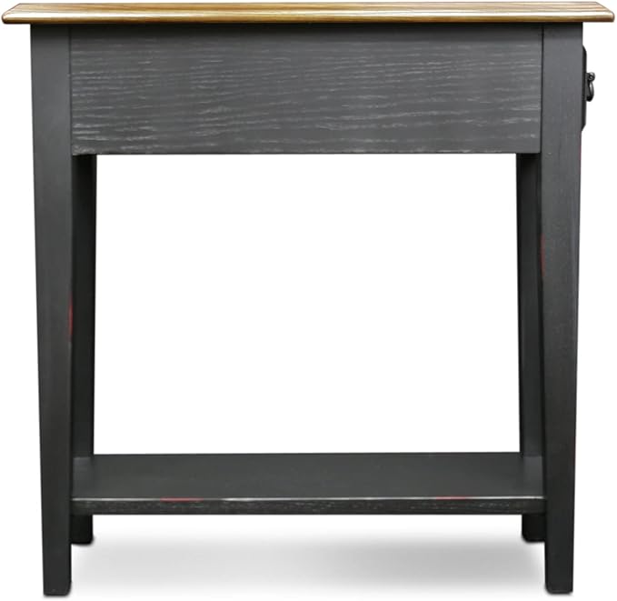 Haven Ridge Narrow Solid Wood Side Table with Drawer and Shelf, Medium Oak Brown and Slate Black, Perfect for Living Rooms, Bedrooms, and Small Spaces – Leick Home, 9017-SL
