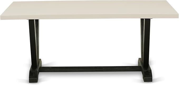 East West Furniture V627DR124-6 6 Piece Dinette Set Contains a Rectangle Dining Table with V-Legs and 4 Black Color Linen Fabric Parson Chairs with a Bench, 40x72 Inch, Multi-Color
