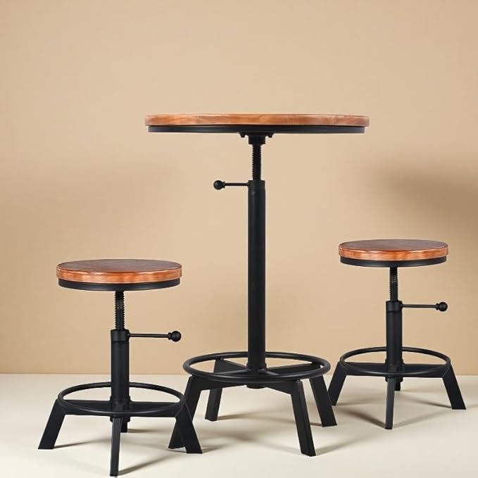 Farmhouse Bar Table 30-35.4inch Height Adjustable Rustic Bistro Pub Table for Kitchen Coffee House Vintage Cocktail Table Swivel Wooden Top
