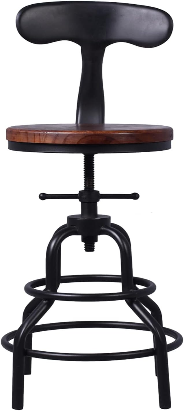 Diwhy Industrial Vintage Counter Stool, Kitchen Counter Height Adjustable Swivel Chair, Metal Frame Stool, with Iron Backrest, 20.47-26.77 Inch, Fully Welded Base, Set of 2