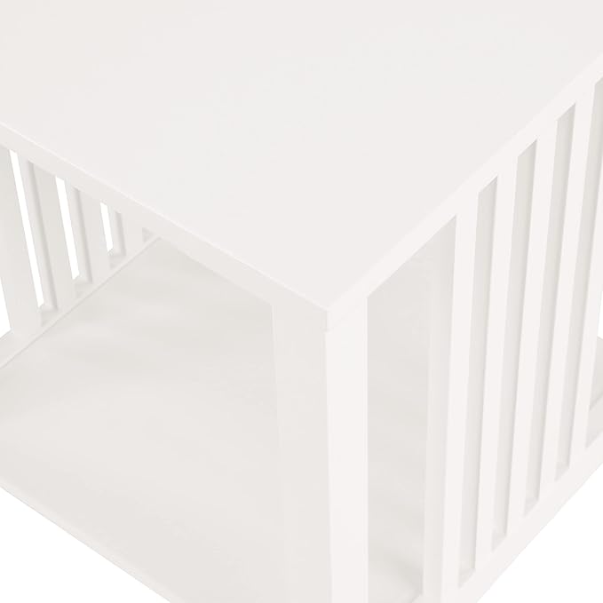 OSP Home Furnishings Sierra Side Table with Lower Storage Shelf and Mission Style Side Panels, White
