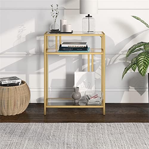 Henn&Hart 22" Wide Rectangular Console Table with Glass Shelves in Brass, Entryway Table, Accent Table for Living Room, Hallway