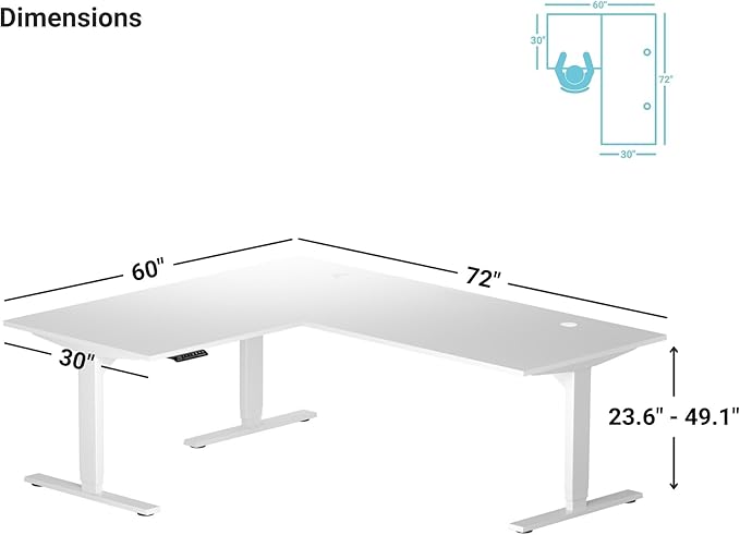 Progressive Desk Stand Up Height Adjustable Electric Standing Desk - L Shaped 60" x 72" Corner Computer Rising Workstation Table - Black Frame, Ebony Oak Top