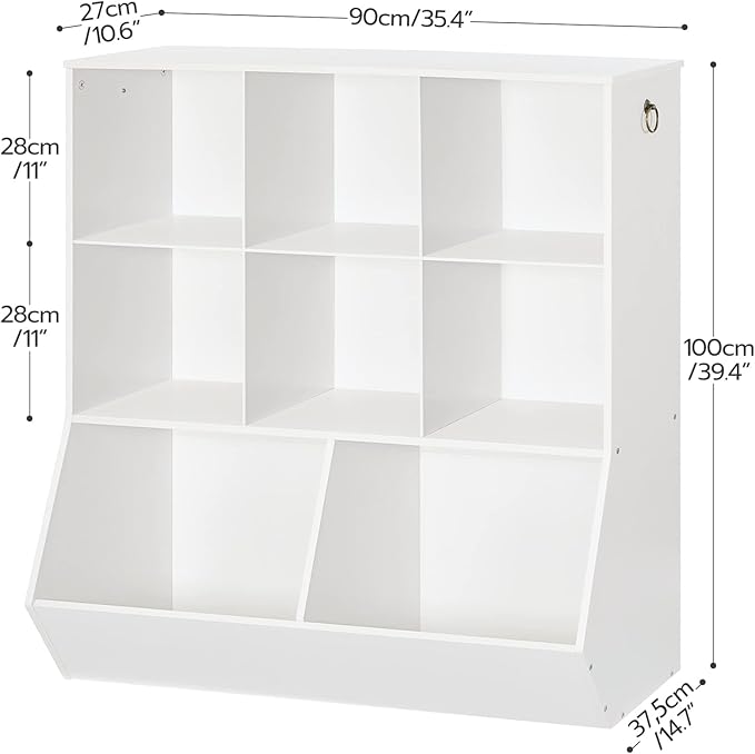 HOOBRO Kids Bookshelf, Toy Storage Organzier with 8 Cubicles, Bookcase Footboard, Bookshelf for Kids, for Playroom, Nursery, Bedroom, and School, White WT35CW01G1