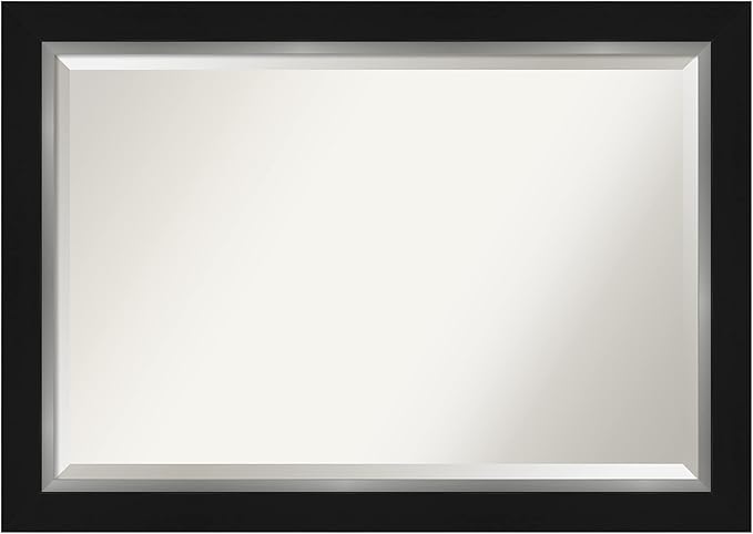 Amanti Art Black Bathroom Mirror for Over Sink, 30x42 Eva Black Silver Rectangle Vanity Mirror, Large Modern Contemporary Frame, Hangs Horizonally and Vertically, Bathroom Wall Decor, Beveled Edge