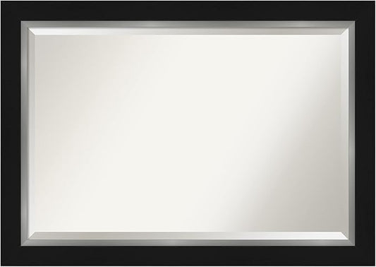 Amanti Art Black Bathroom Mirror for Over Sink, 30x42 Eva Black Silver Rectangle Vanity Mirror, Large Modern Contemporary Frame, Hangs Horizonally and Vertically, Bathroom Wall Decor, Beveled Edge