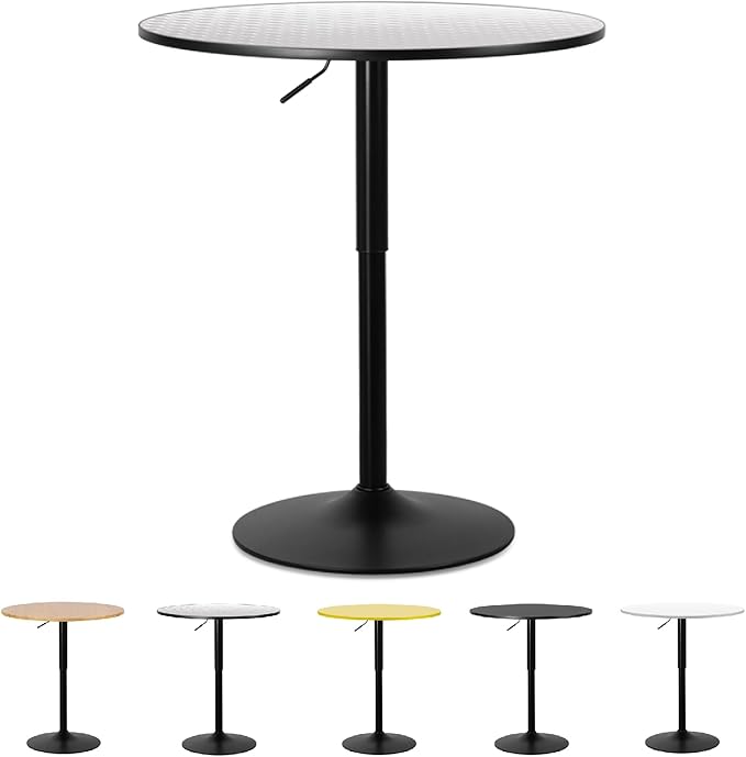 Athena Collection Modern Bar Table Round Top Height Adjustable, Tall Bistro Pub Cocktail Table Height Top and Sturdy Base, Suitable for Home Kitchen Pub Restaurant Outdoor, Silver
