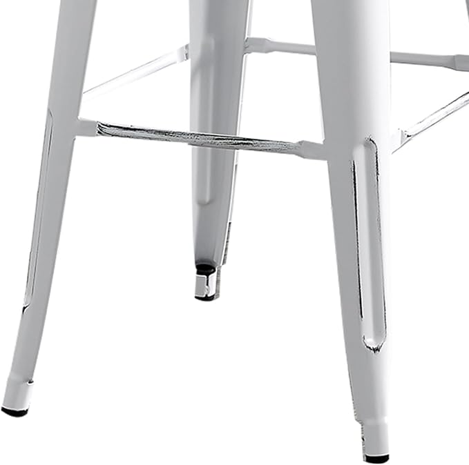 AC Pacific 30” Metal Barstool Set of 2 – Country Rustic Style with Low Back, Lightweight & Sturdy Build, Easy Assembly – Distressed Snow White