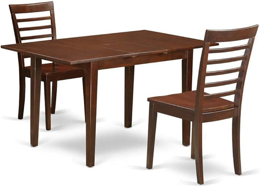 East West Furniture NOML3-MAH-W 3 Piece Dining Set Contains a Rectangle Dining Room Table with Butterfly Leaf and 2 Wood Seat Chairs, 32x54 Inch, Mahogany