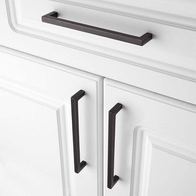 KOOFIZO Solid Square Bar Cabinet Handle - Oil Rubbed Bronze Furniture Pull, 6.3 Inch/160mm Screwhole Distance, 10-Pack for Kitchen Cupboard Door, Bedroom Dresser Drawer, Bathroom Wardrobe Hardware