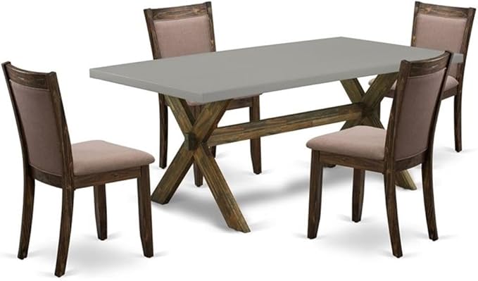 East West Furniture X797MZ748-5 5 Piece Kitchen Table Set for 4 Includes a Rectangle Dining Room Table with X-Legs and 4 Coffee Linen Fabric Parson Dining Chairs, 40x72 Inch, Multi-Color