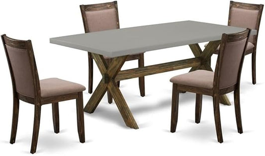 East West Furniture X797MZ748-5 5 Piece Kitchen Table Set for 4 Includes a Rectangle Dining Room Table with X-Legs and 4 Coffee Linen Fabric Parson Dining Chairs, 40x72 Inch, Multi-Color