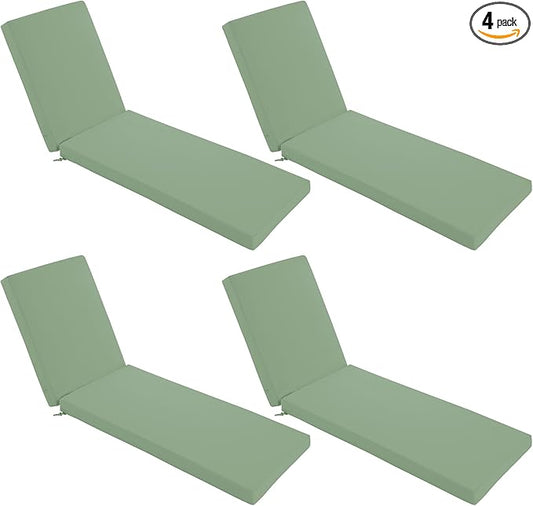 Chaise Lounge Cushions Outdoor Set of 4 - Waterproof and Fade Resistant Sun Lounger Replacement Cushions - Patio Lounger Pads with Removable Cover for Pool, Deck, 72 x 21 x 3 Inch, Sage Green