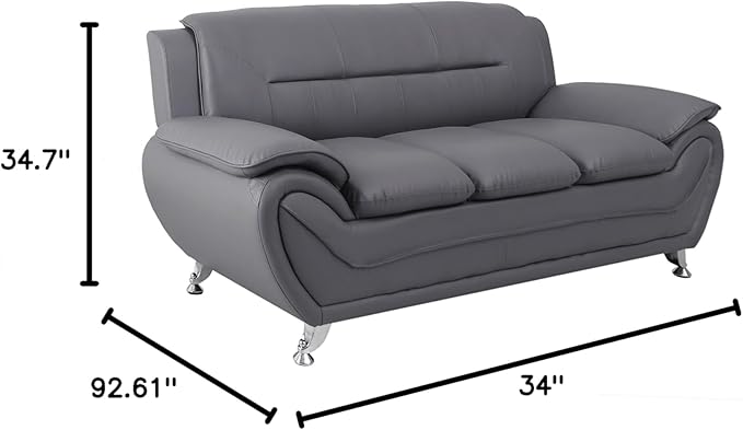 Container Furniture Direct Michael Modern Faux Leather Upholstered Stainless Steel Legs Living Room Sofa, Gray