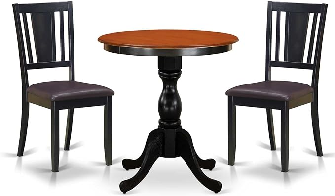 East West Furniture ESDL3-BCH-W 3 Piece Dinette Set for Small Spaces Contains a Round Dining Table with Pedestal and 2 Dining Chairs, 30x30 Inch, Black & Cherry