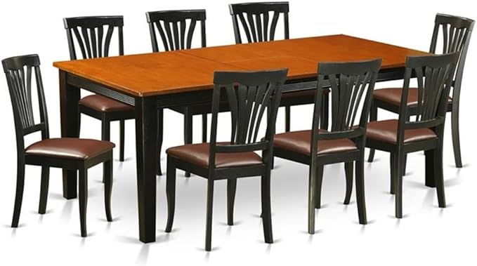 East West Furniture QUAV9-BCH-LC 9 Piece Dining Table Set Includes a Rectangle Wooden Table with Butterfly Leaf and 8 Faux Leather Dining Room Chairs, 40x78 Inch, Black & Cherry