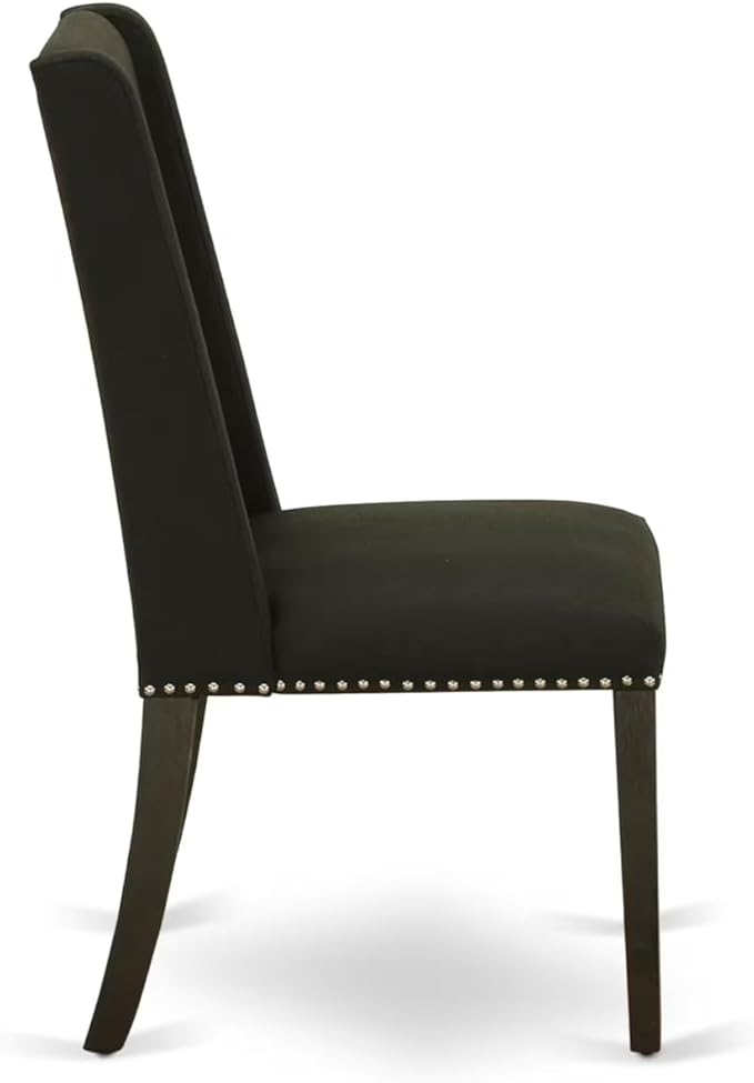 East West Furniture V697FL624-7 7 Piece Modern Dining Table Set Consist of a Rectangle Wooden Table with V-Legs and 6 Black Linen Fabric Parson Dining Chairs, 40x72 Inch, Multi-Color