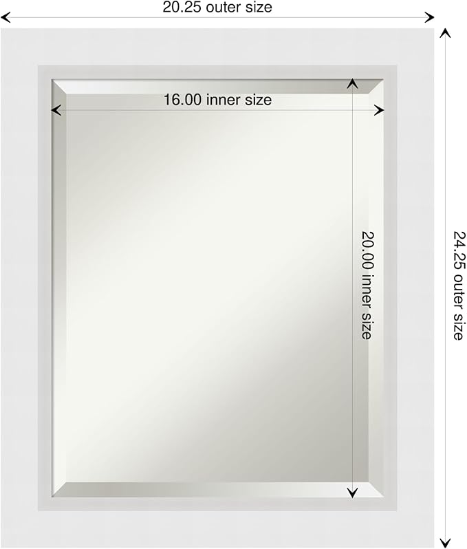 Amanti Art White Bathroom Mirror for Over Sink, 24x20 Blanco White Rectangle Vanity Mirror, Small Modern Contemporary Wood Frame, Hangs Horizonally and Vertically, Bathroom Wall Decor, Beveled Edge