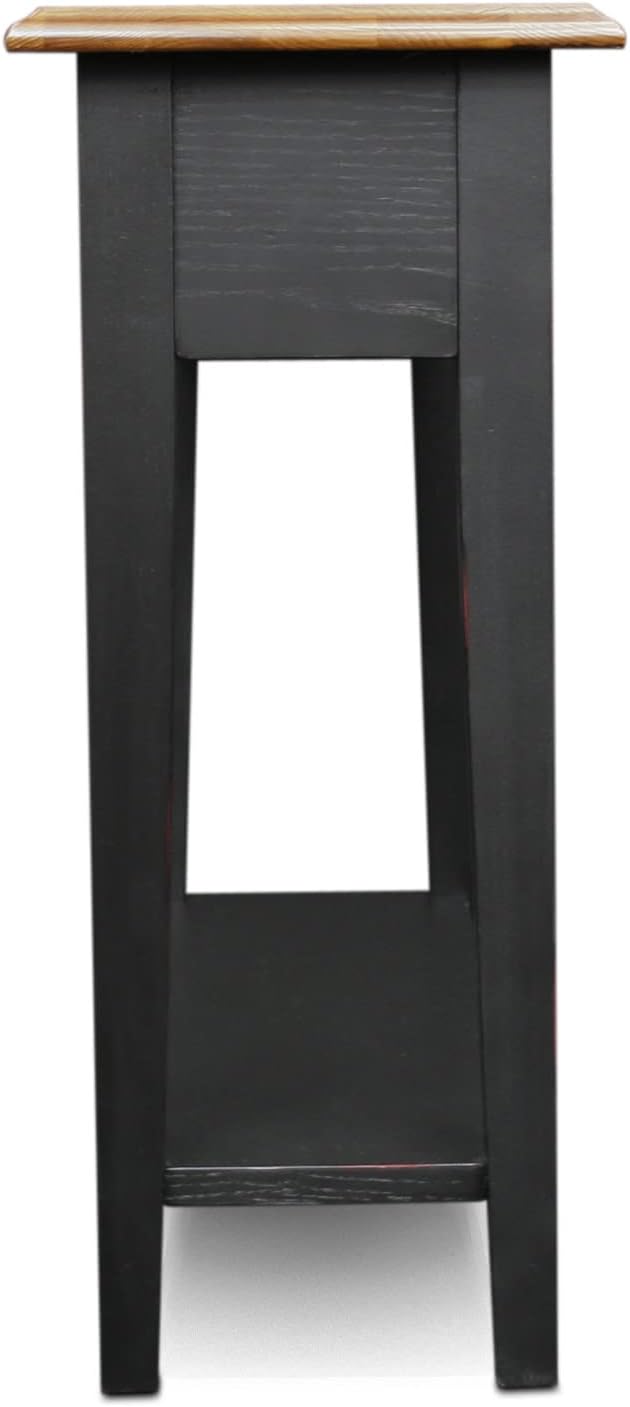 Haven Ridge Narrow Solid Wood Side Table with Drawer and Shelf, Medium Oak Brown and Slate Black, Perfect for Living Rooms, Bedrooms, and Small Spaces – Leick Home, 9017-SL