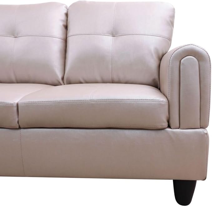 Latte L-Shaped 3-Piece Faux Leather Sofa with Storage Ottoman Set, Sectional Couch Sofa Set for Living Room, Office, Small Space