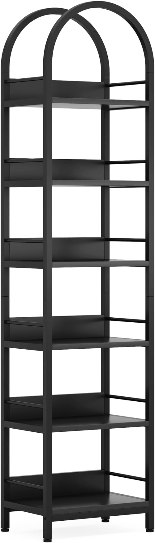 LITTLE TREE 6-Tier Open Bookshelf, 78.7" Tall Arched Bookcase, Black Wooden Bookshelf with Metal Frame, Freestanding Narrow Bookcase Display Shelves for Living Room, Bedroom, Office