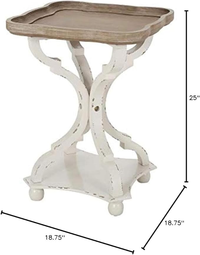 Christopher Knight Home Eudora French Country Accent Table with Square Top, Natural + Distressed White