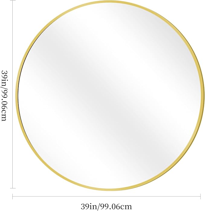 Gold Round Mirror, 39 Inch Wall Mounted Aluminum Alloy Metal Frame Mirror, Perfect for Bathroom, Entryway, Living Room