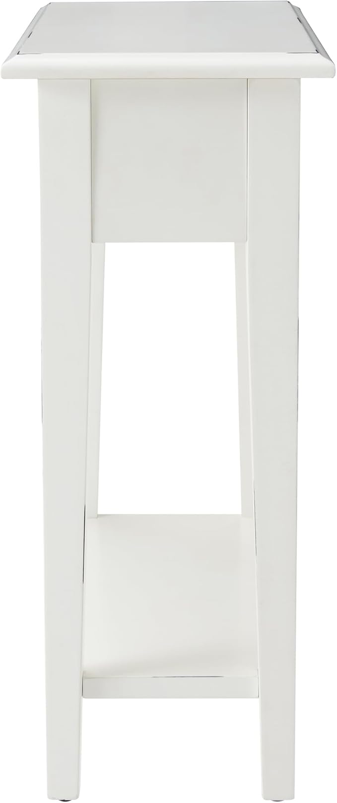Haven Ridge Narrow End Table, Solid Wood Side Table with Drawer and Shelf, Farmhouse White, Perfect for Living Rooms, Bedrooms, and Small Spaces – Leick Home, 214361