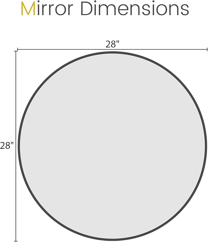 HOMECOOKIN Round Wall Mirror 28" Black Circle Mirror for Bathroom with Metal Framed, Round Gold Mirror for Wall Decor, Vanity, Entryway Living Room