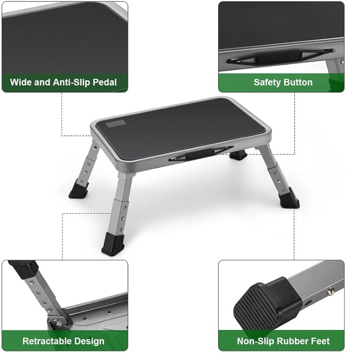 Foldable Step Stool, Adjustable Step Stool with a Non-Slip Platform, Step Ladder with Thick Rubber Feet for Adults or Children in Kitchen, Bedroom, Office, Rv, 330 Lbs Capacity
