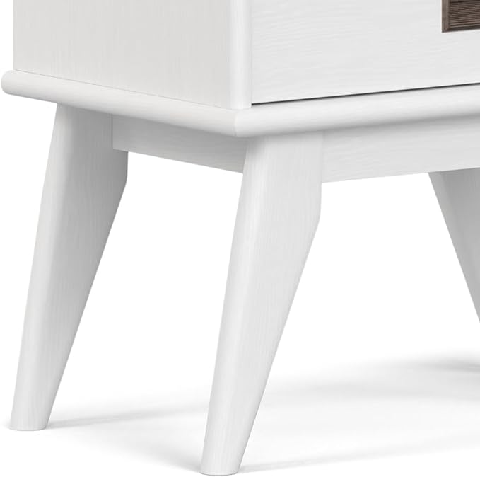SIMPLIHOME Draper Solid Hardwood 64 inch x 22 inch Mid Century Modern Bookcase and Storage Unit in White for The Living Room, Study Room and Office