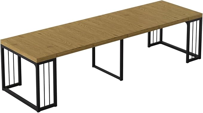 KEIKI 23.62" - 118" L Extendable Foldable Dining Room Table for 2-10 People, Wood Modern Rustic Rectangle Expandable Kitchen Living Meeting Room Furniture, 5 Tabletop Length Options