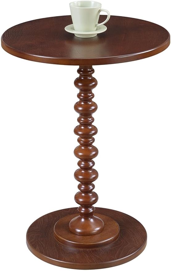 Convenience Concepts Palm Beach Spindle 17.75" Traditional Round End Living Room, Turned Solid Wood Side, Classic Display Pedestal Table, Mahogany