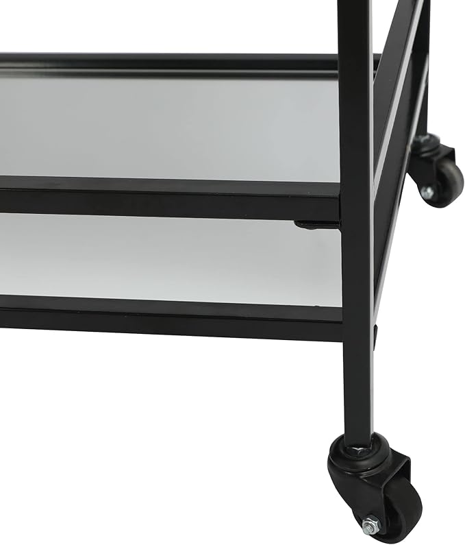 RiteSune Black Bar Cart with Wheels, Vintage Serving Cart Wine Cart with 2 Mirror Shelves, Alcohol Cart Liquor Bar Carts for Home Bar