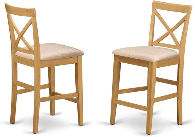 East West Furniture YAPB3-OAK-C 3 Piece Kitchen Counter Set for Small Spaces Contains a Rectangle Dining Room Table and 2 Linen Fabric Upholstered Dining Chairs, 30x48 Inch, Oak