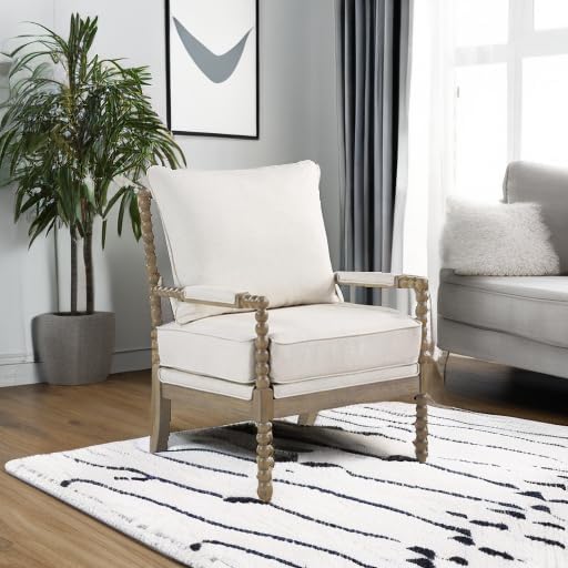 OSP Home Furnishings Fletcher Spindle Accent Chair with Rustic Brown Finish, Linen Upholstery