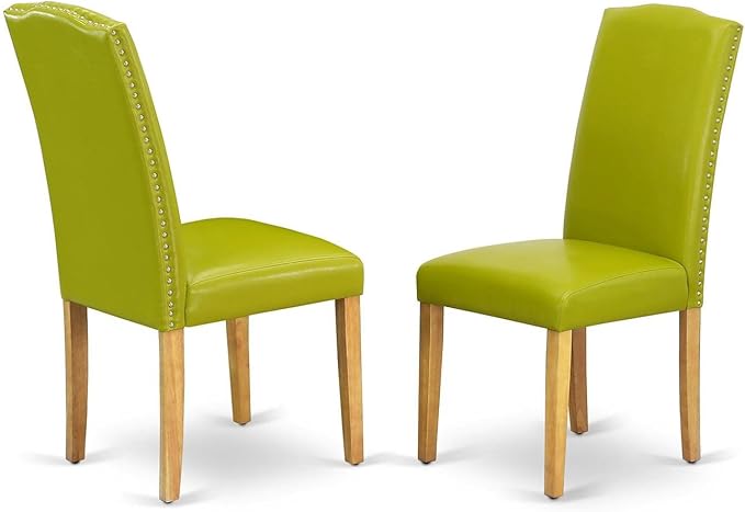 East West Furniture ANEN5-OAK-51 5 Piece Dinette Set Includes a Round Dining Table with Pedestal and 4 Autumn Green Faux Leather Upholstered Parson Chairs, 36x36 Inch, Oak