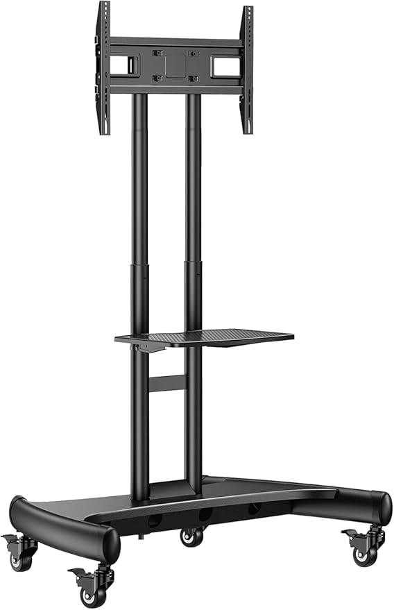 Perlegear Mobile TV Cart for 32-82 Inch Flat/Curved LED/LCD/OLED TVs Rolling TV Stand with Height Adjustable Shelf Max VESA 600x400mm up to 100lbs- Outdoor TV Stand Trolley with Wheels PGTVMC05-1