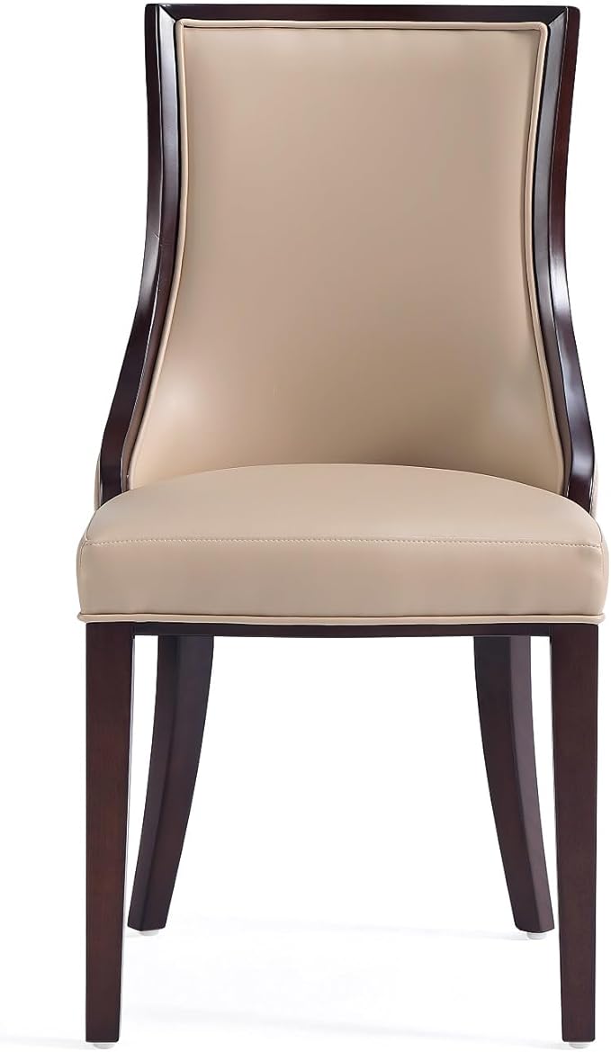 Manhattan Comfort Grand Avenue Faux Leather Dining Chairs, Parsons Accent Furniture with Padded Wingback Seat and Solid Beech Wood Frame, Set of 4, Tan