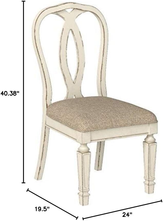 Signature Design by Ashley Realyn French Country Ribbon Back Dining Chair, 2 Count, Chipped White