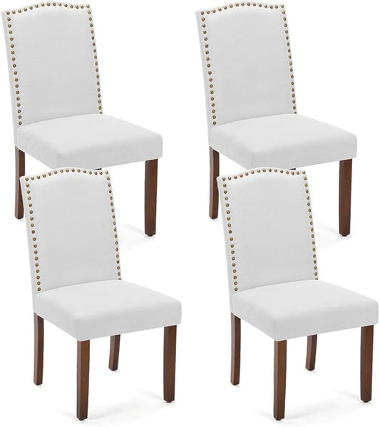 Kitchen Chairs Set of 4 Modern Upholstered Fabric Seat with Nailhead Trim and Ergonomic Lumbar Support for Living Room and Rustic Farmhouse Dining Area, Grey