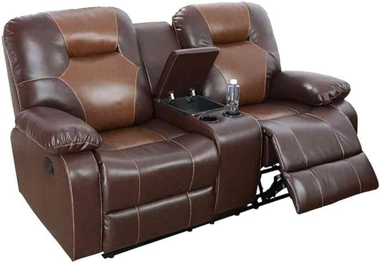 Manual Breathing Leather Reclining Sofa, Leather Recliner Couch, Comfortable Wide Lazy Leather Sofa for Living Room (Brown, Two Seater Loveseat)